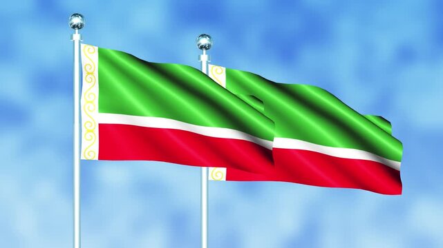 Chechen Repub-lic National Flag Waving on Flagpole, Seamless Loop, Realistic 3D Animation