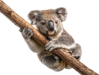 Obraz premium A charming koala clings to a branch, a symbol of wildlife and the natural world Isolated Transparent Background, PNG