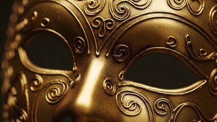 Intricate Gold Masquerade Mask with Ornate Filigree.