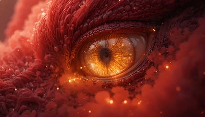 Vibrant orange eye with red texture and glowing effects
