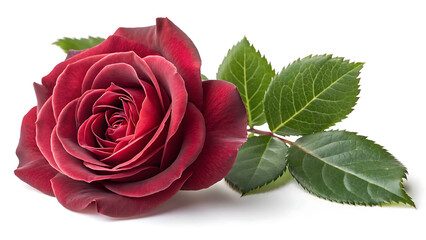 Fototapeta premium Single Deep Red Rose in Full Bloom, Romantic Symbol of Love, Isolated on White Studio Background