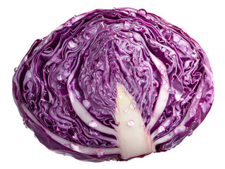 A close-up shot of a halved red cabbage showing the intricate layers and vibrant color Isolated Transparent Background, PNG