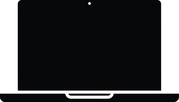 A simple silhouette icon of a modern laptop computer on a white background