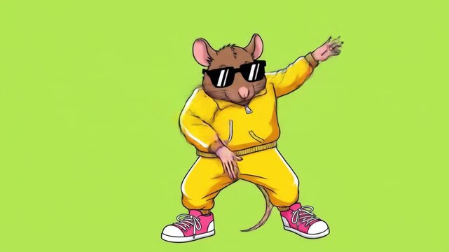 Cool Rat Doing a Dab Dance Pose on a Green Background.