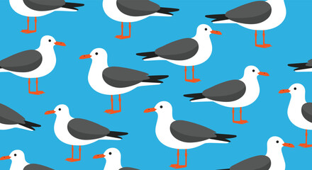 Obraz premium A repeating pattern of pixel art seagulls on a blue background.