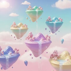 Pastel Floating Islands: A whimsical landscape of ethereal formations in the sky