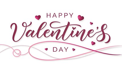 Happy valentine's day elegant script text with hearts and swirling lines design