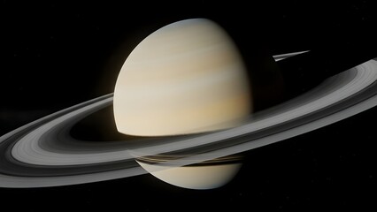 Saturn and its majestic rings in deep space.