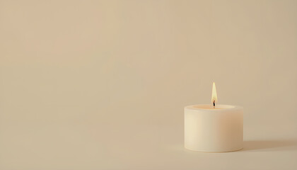 Single Candle with Soft Glow on Neutral Background &ndash; Peaceful Meditation Concept