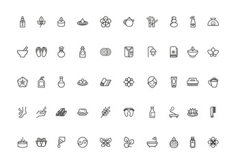 Black And White Spa Wellness Beauty Therapy Relaxation Icons Set