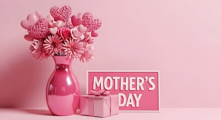 Happy mother's day pink flowers vase and gift box