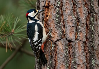 Obraz premium Great spotted woodpecker on a tree