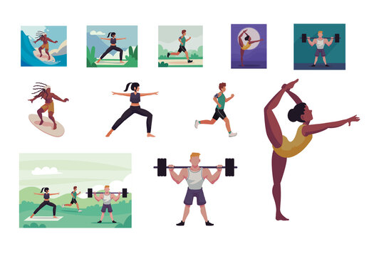 Fitness Sport People Illustrations Set