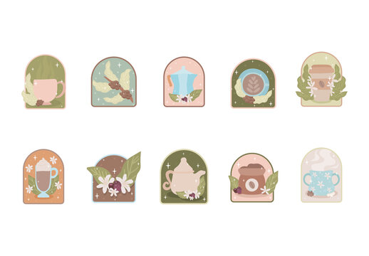 International Coffee Day Stamp Illustrations Set