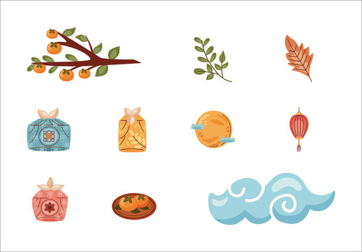 Chuseok Lantern Chinese Culture Illustrations Set