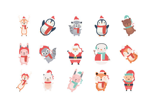 Colorful Christimas Characters Illustrations Set