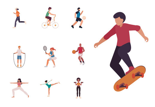 Colorful Fitness Workout Yoga Training Sports Illustrations Set