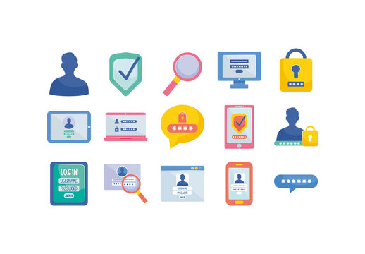 Colorful Cyber Login Password Lock User Icons Set