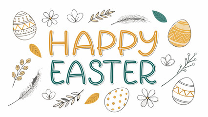 Happy Easter celebration with decorated eggs and flowers