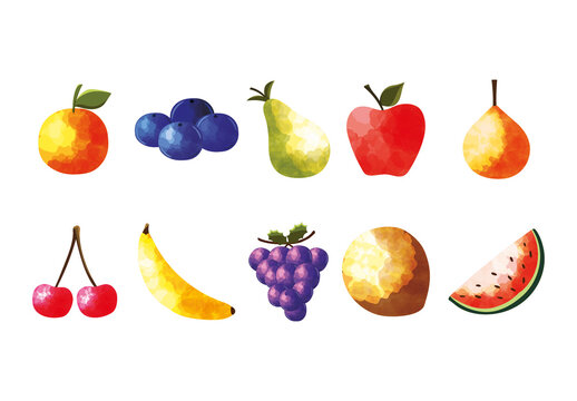 Colorful Fruit Delicious Healthy Food Illustrations Set