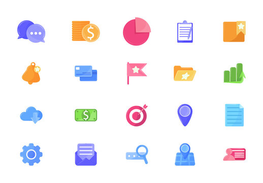 Colorful Business Finance Marketing Glassmorphism Icons Set