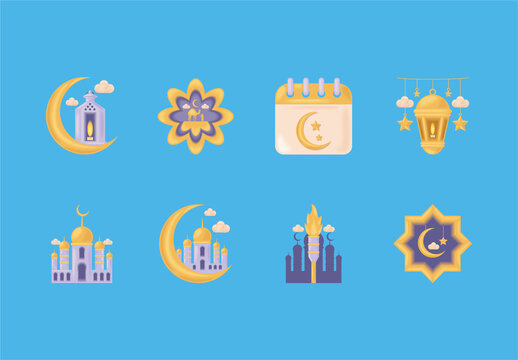 Colorful Islamic Eid Mosque Hijri Illustrations Set
