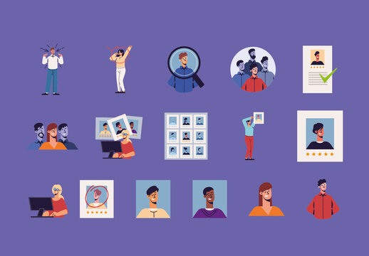 Colorful Job Recruitment Team Hiring Illustrations Set