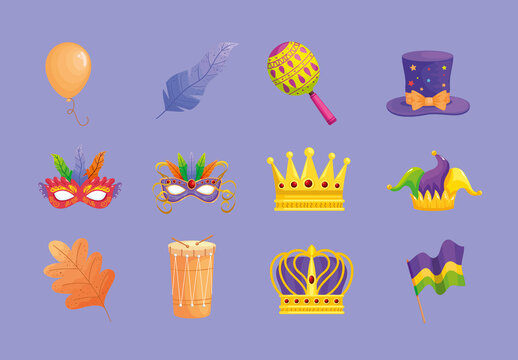 Colorful Mardi Gras Illustrations Set