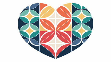 Vibrant heart shaped mosaic with colorful geometric patterns