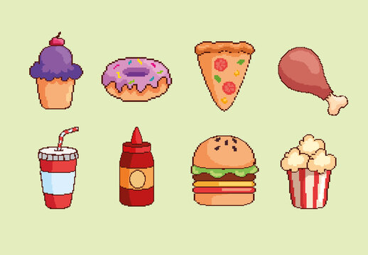 Colorful Pixel Food Illustrations Set