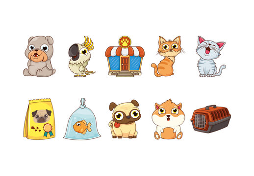 Colorful Pet Shop Illustrations Set