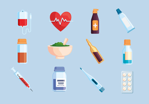 Colorful Medicine Pharmacy Illustrations Set