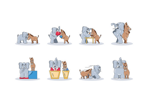 Colorful Political Cartoon Democracy Illustrations Set