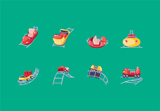 Colorful Rollercoaster Ride Amusement Park Attractions Set