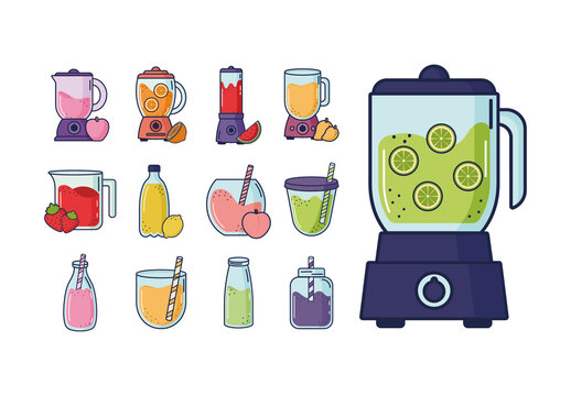 Colorful Juice Fruit Blender Drink Smoothie Illustrations Set