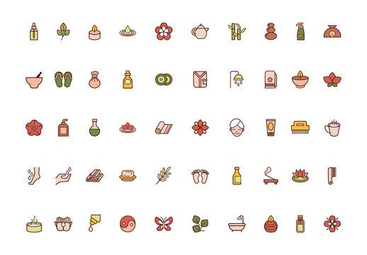 Colorful Spa Relaxation Wellness Aromatherapy Icons Set