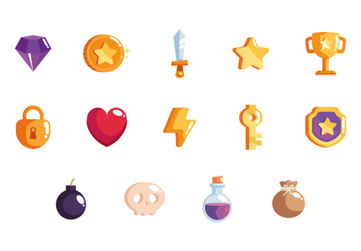 Colorful Video Game Icons Set