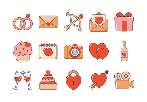 Colorful Wedding Romantic Illustrations Set