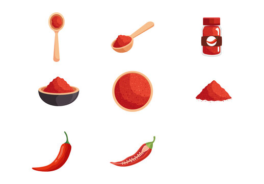 Red Chili Pepper Spice Food Cooking Illustrations Set