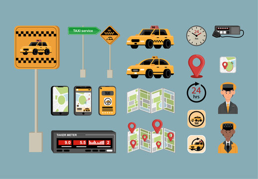 Colorful Taxi Car Service Driver App Icons Set