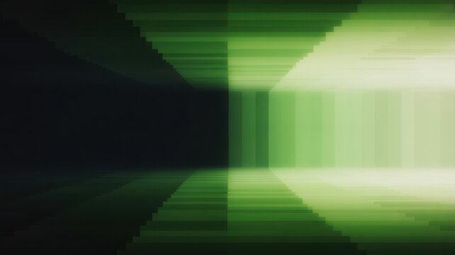 Abstract digital tunnel with green light and dynamic stripe patterns - Powered by Adobe