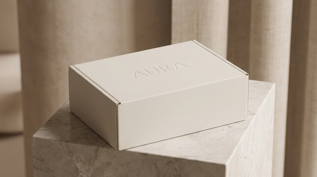 Elegant minimalist beige box mockup with embossed logo