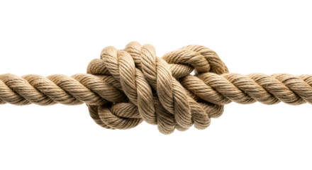 Closeup of a beige rope with a knot against a black background
