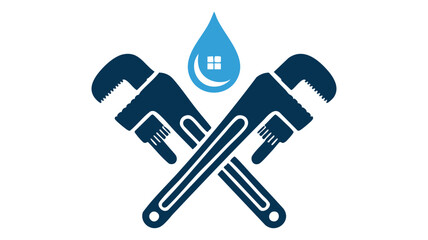 Obraz premium Plumbing tools with water drop icon