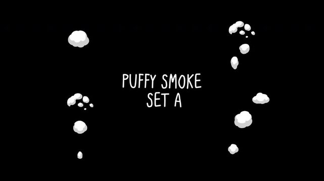 Hand-drawn puffy smoke pop animation, cute cartoon steam for click effects on transparent background, alpha channel