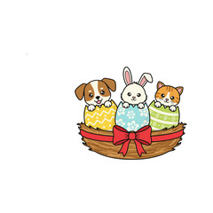 Obraz premium Adorable puppy bunny and kitten in Easter eggs in a nest.