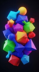 Vibrant Geometric Abstraction: A Dynamic Composition of Polyhedral Forms and Spherical Accents