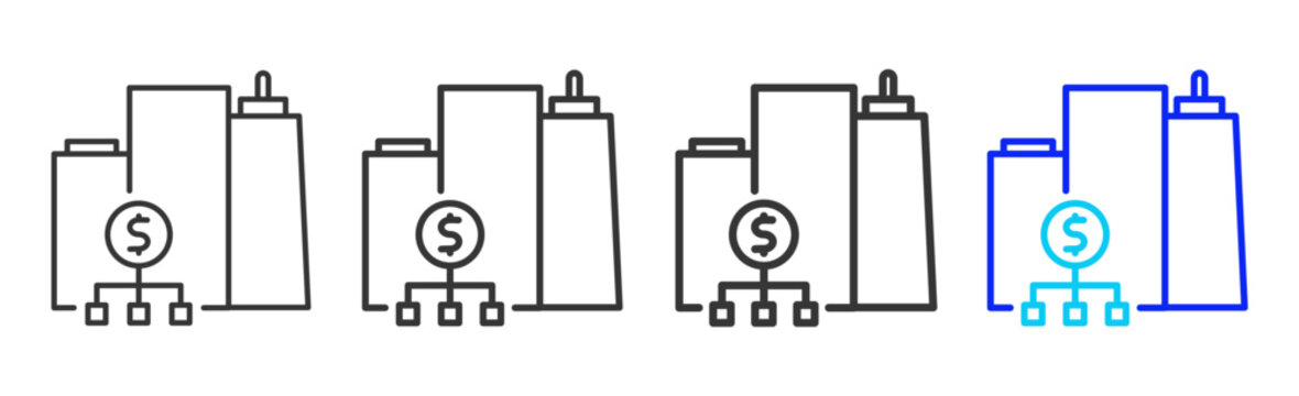 Equity Center icon set collection creative outline style for finance toolkit with multiple thickness variations suitable for digital design branding ui ux web app