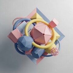 Pastel Geometric Composition: Abstract Shapes Interplay for a Modern Aesthetic