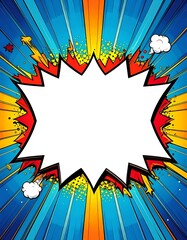 Comic book style explosion with radial lines. White area is for text/graphic